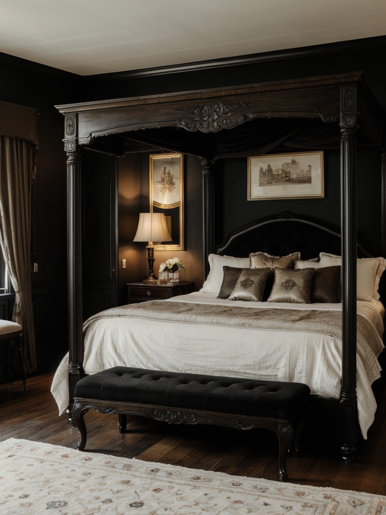 Vintage Charm: Elegant Black Apartment Bedroom Decor