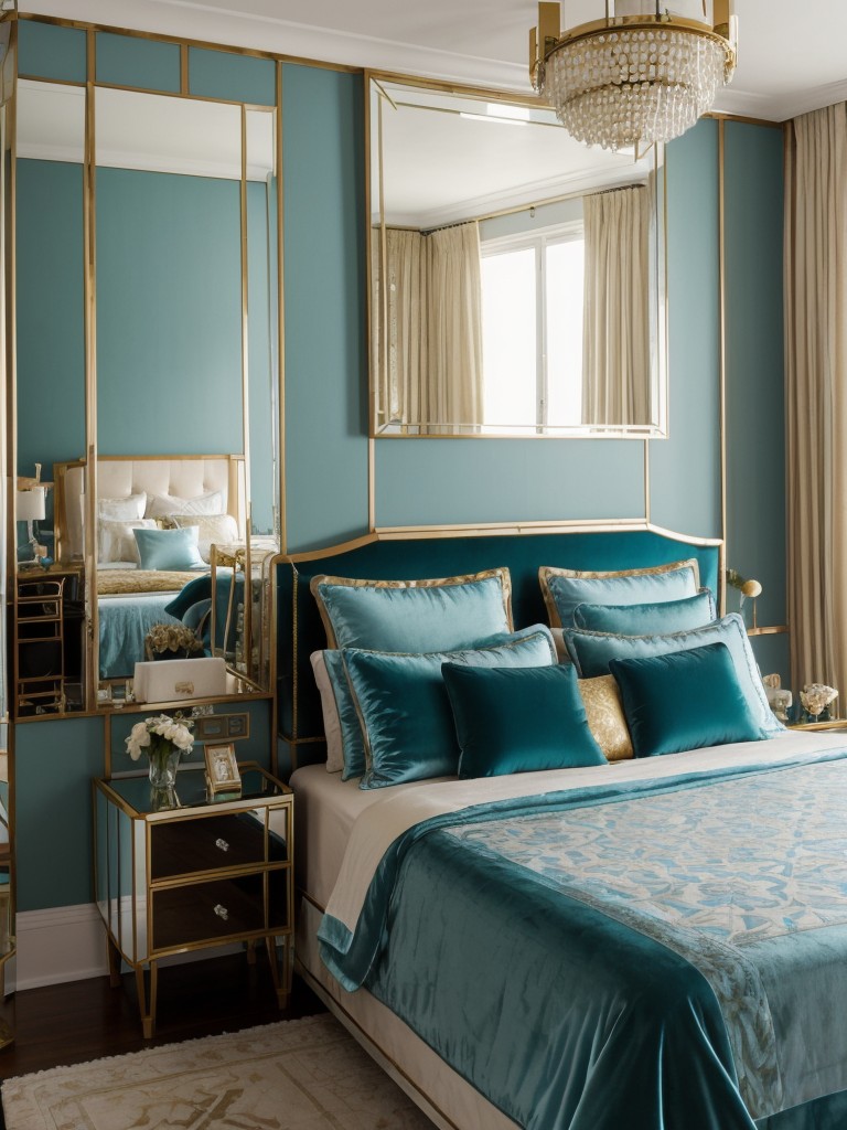 Teal and Gold Apartment Bedroom with Art Deco-Inspired Vibes