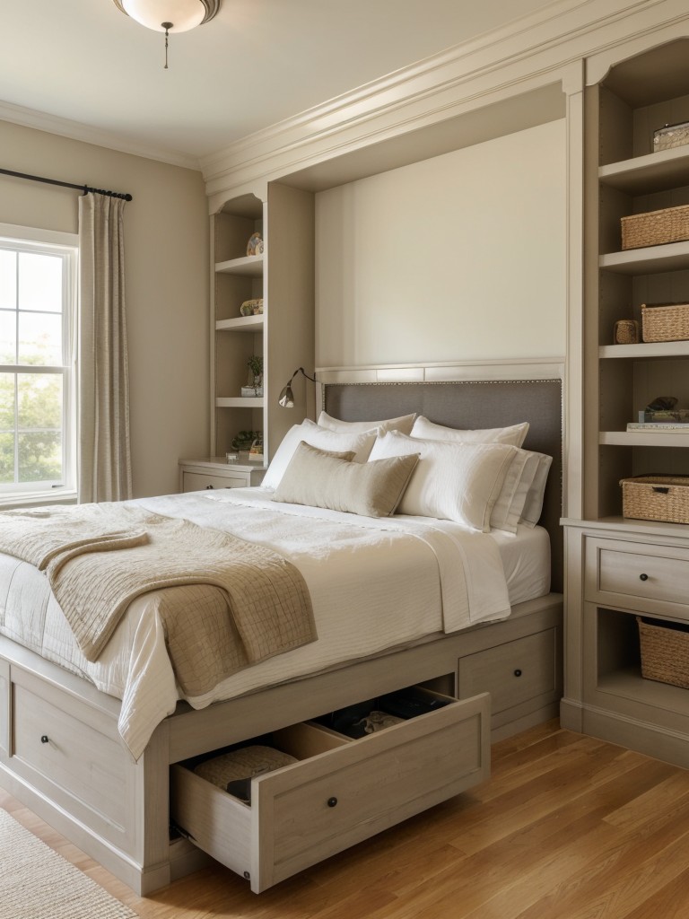 Cozy Apartment Retreat: Classic Bedroom Decor with Smart Storage!