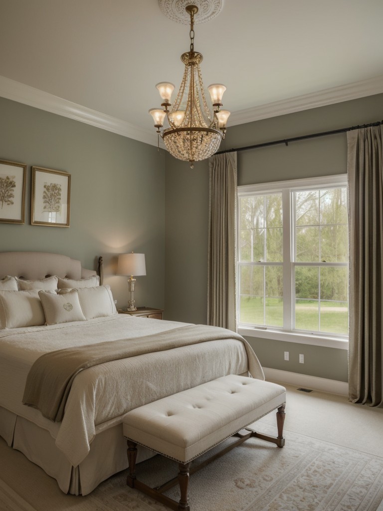 Classic Bedroom Oasis: Elevate with a Grand Statement Chandelier.