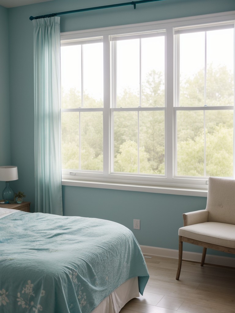 Teal Bedroom: A Relaxing Oasis with Sheer Curtains for Natural Light!