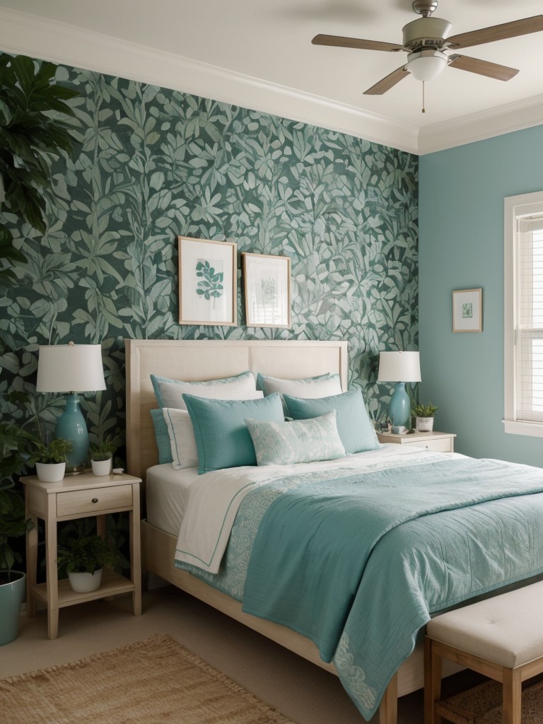 Refreshing Teal Bedroom: Bring Nature Indoors for a Relaxing Oasis!