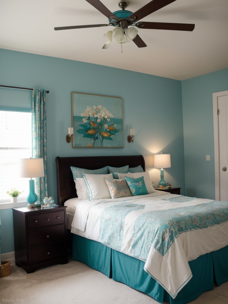 Whimsical Teal Bedroom! Transform your space with eclectic art and playful accents.