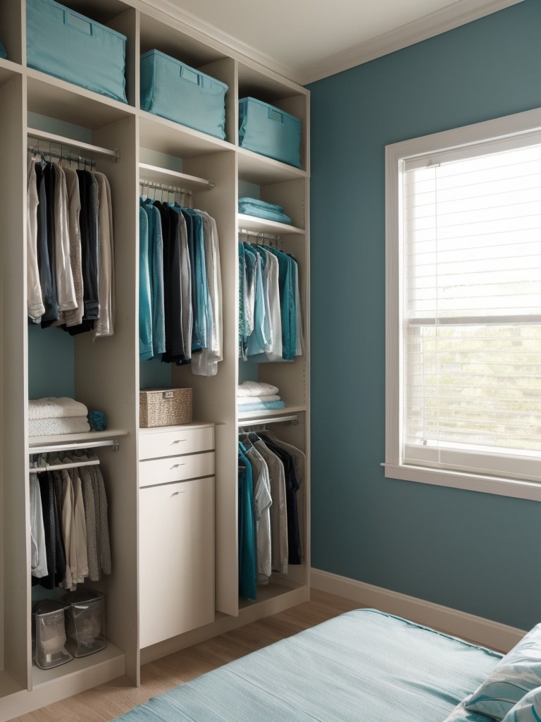 Maximize Apartment Storage: Teal Bedroom Inspo!