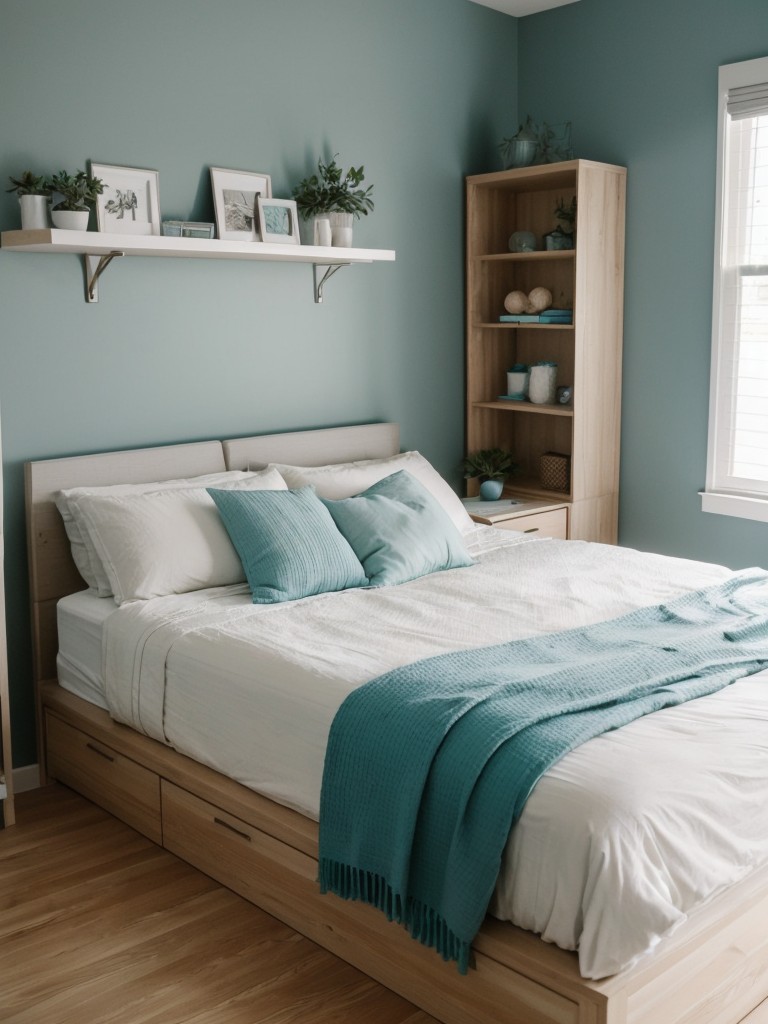 Minimalist Apartment Bedroom: Embrace Tranquility with Teal Decor