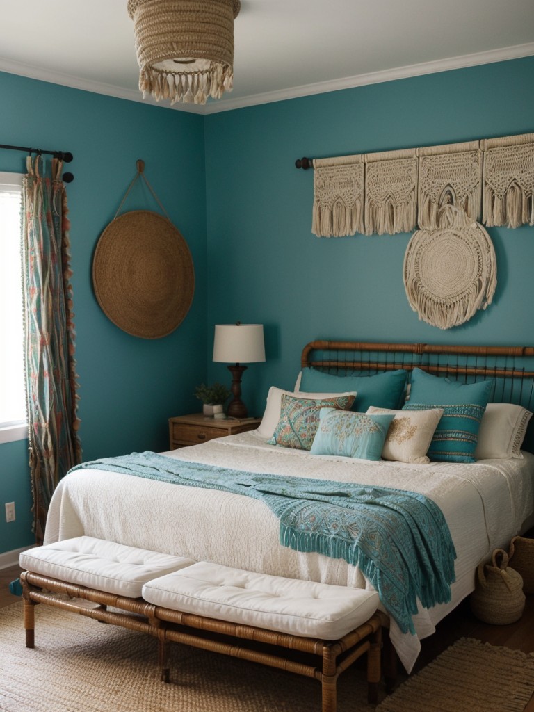 Boho Bliss: Elevate Your Apartment with Eclectic Teal Decor!