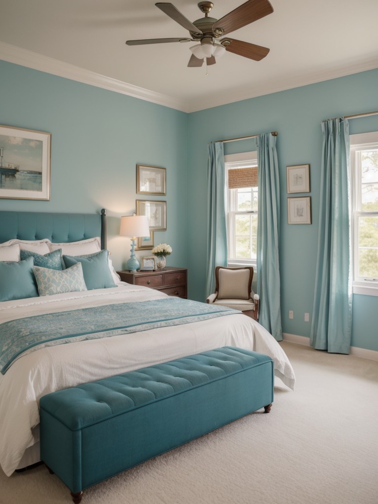 Vintage-inspired decor for a charming teal bedroom.