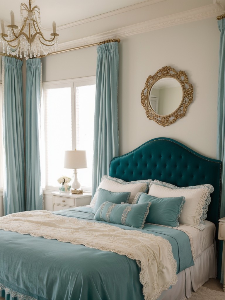 Romantic Teal Bedroom: Parisian Charm & Feminine Accents