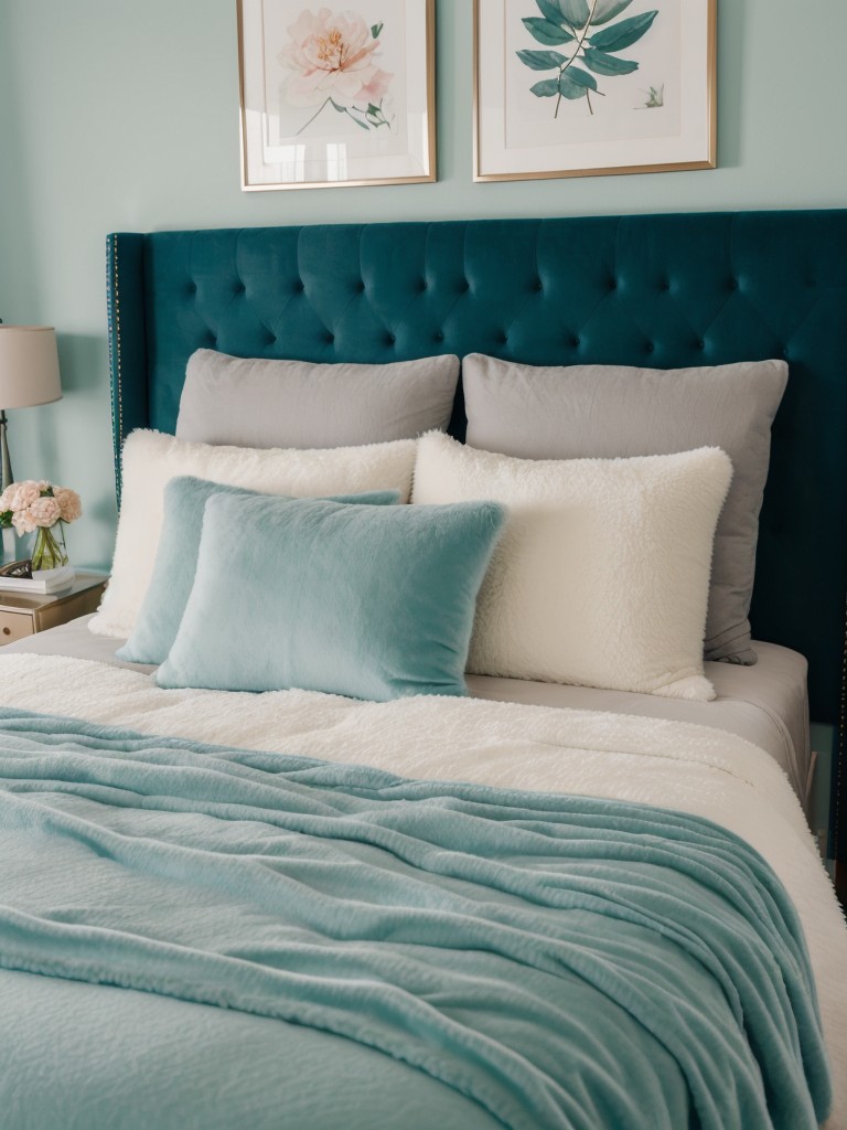 Cozy Teal Bedroom: Dreamy Oasis with Upholstered Bed & Soft Pastel Linens