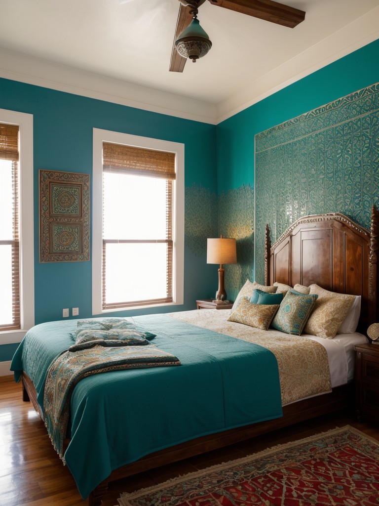 Moroccan-inspired Teal Bedroom Decor: Embrace Exotic Charm!