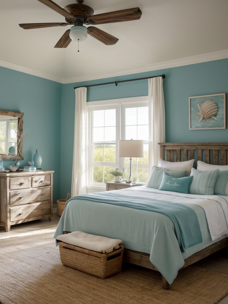 Coastal Apartment Vibes: Embrace Tranquility in Teal Bedroom!