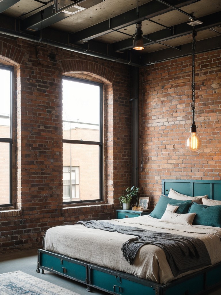 Industrial Chic: Transform Your Bedroom with Teal Decor.