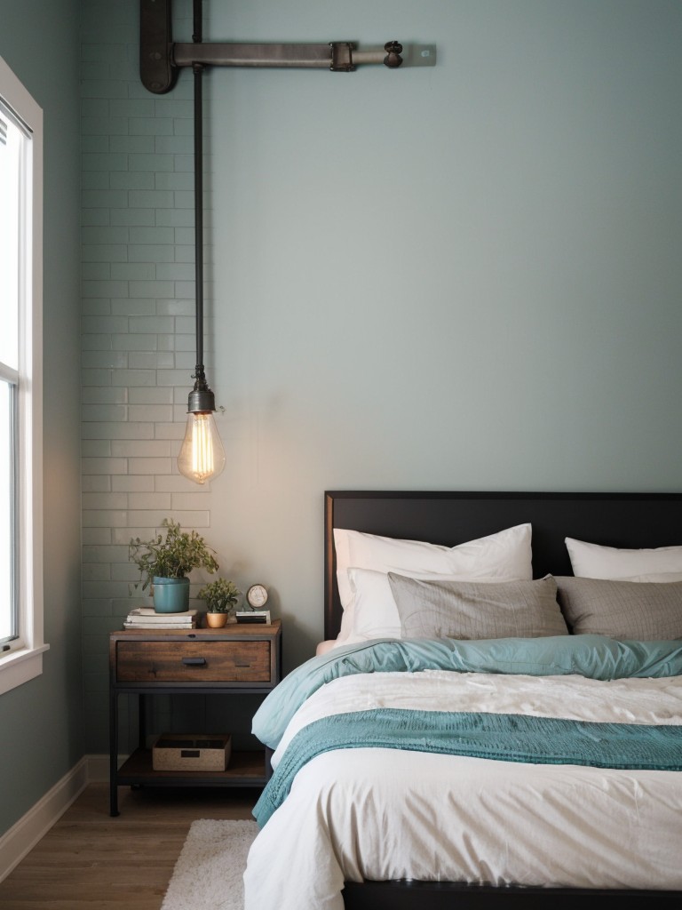 Stylish Teal Bedroom Makeover: Industrial Vibes for Apartments