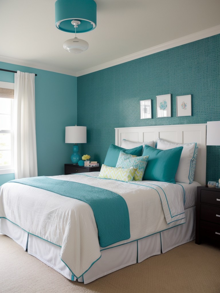 Bright and Bold Apartment Bedroom Makeover: Stylish and Playful Teal Vibes!