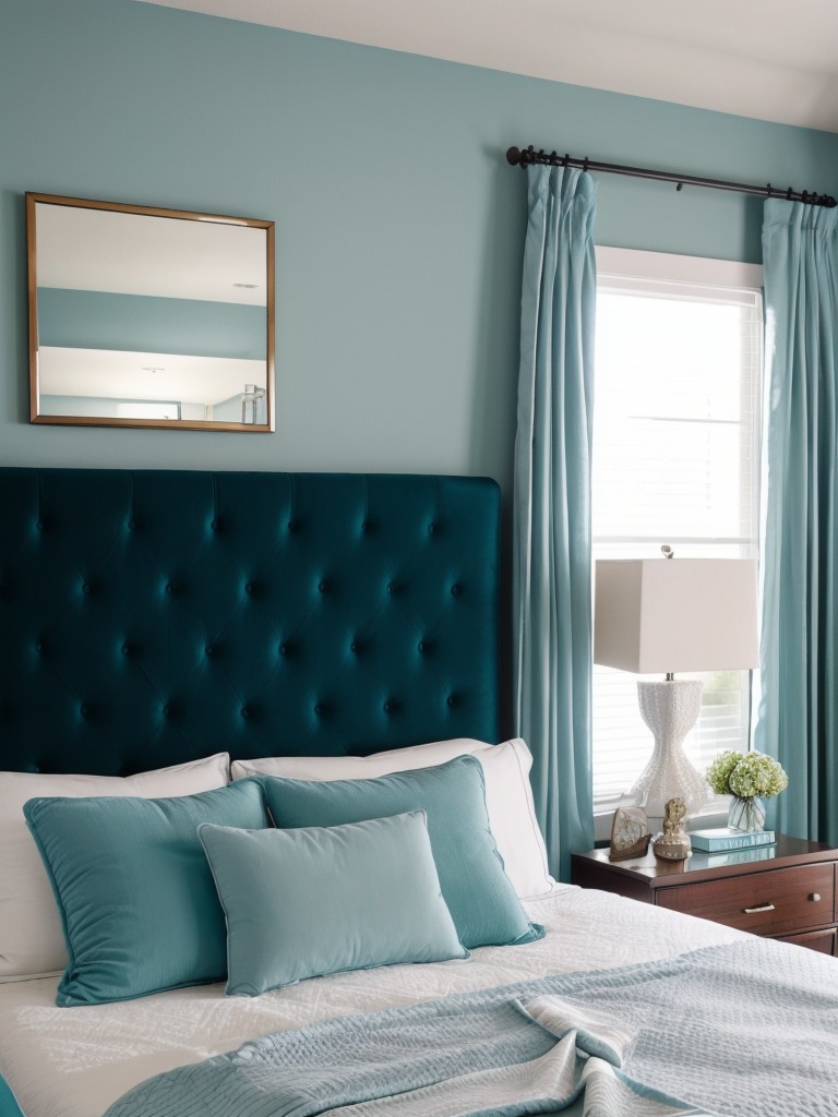 Chic Teal Apartment Bedroom: Bold Statement with Tufted Headboard