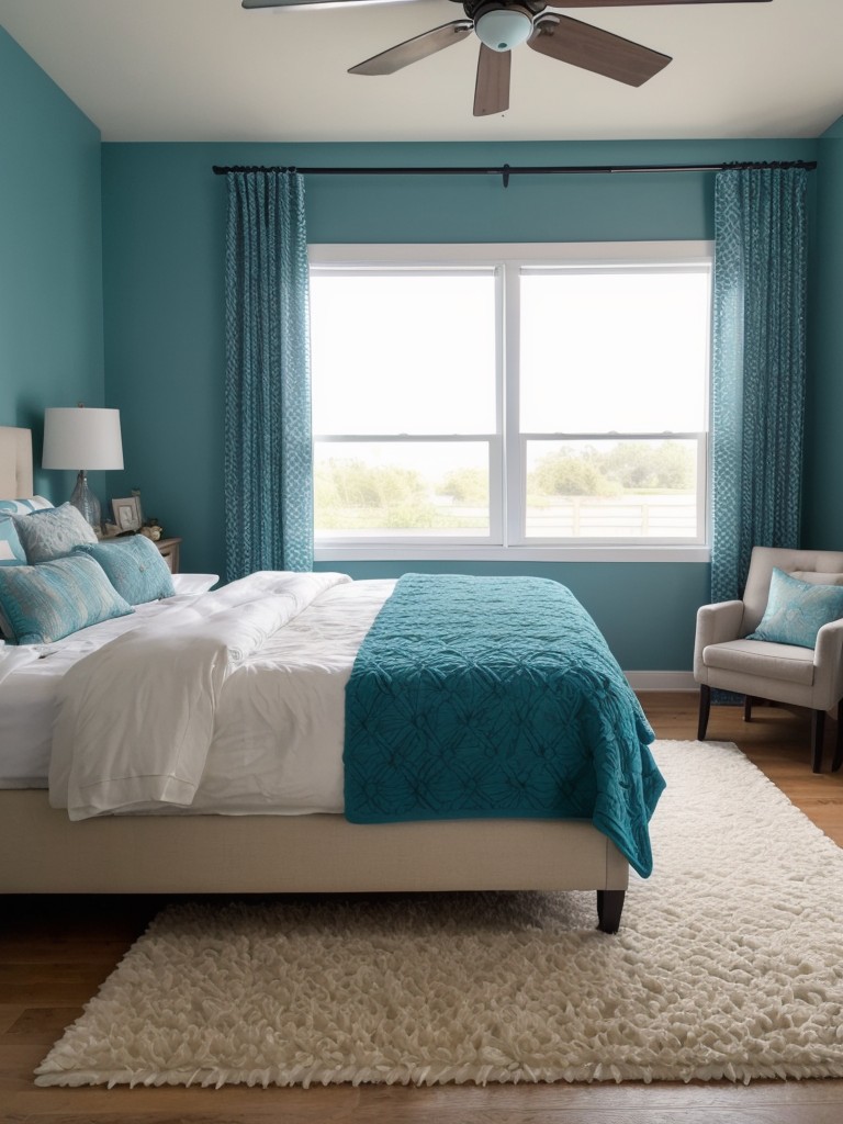 Teal Bedroom Decor: Go Bold with Layered Rugs & Cushions!