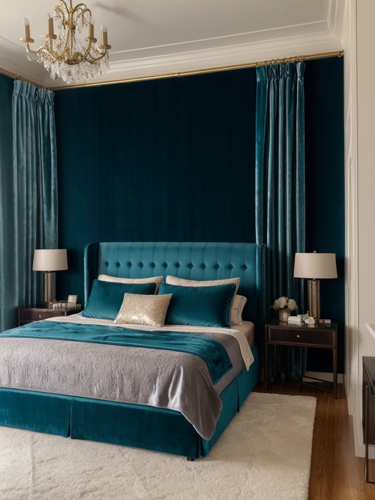 Stunning Teal Bedroom Makeover: Glamorous Velvet Touch for a Bold Statement!