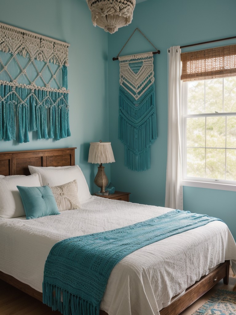 Boho-Chic Teal Bedroom: Make a Statement with Macrame and Textures!