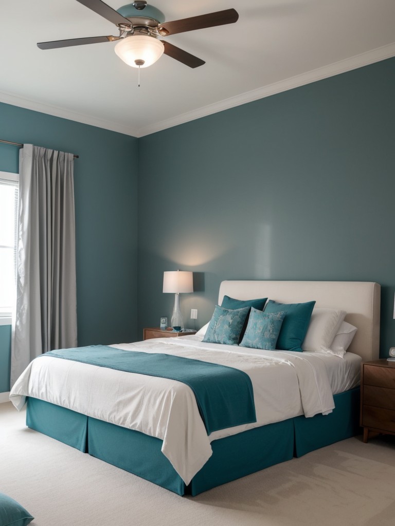 Make a statement with teal bedroom decor for a gender-neutral, minimalistic space