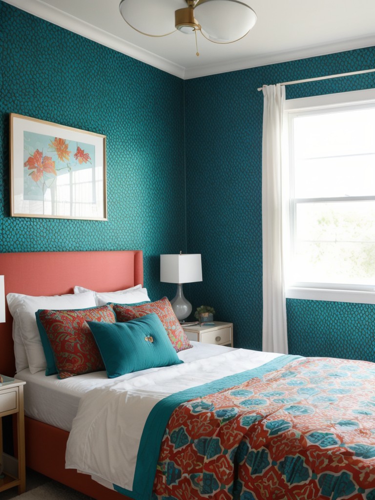 Vibrant Teal Bedroom Decor: Energize Your Space with Bold Wallpaper!