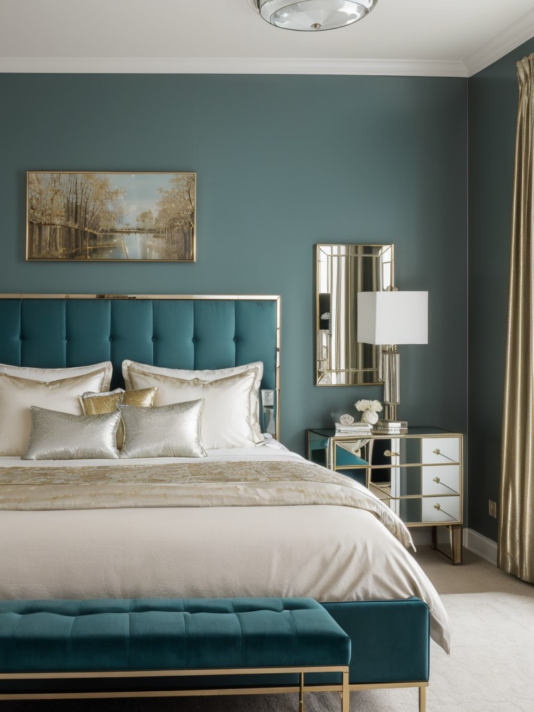 Chic Teal Decor for a Glamorous Apartment Bedroom