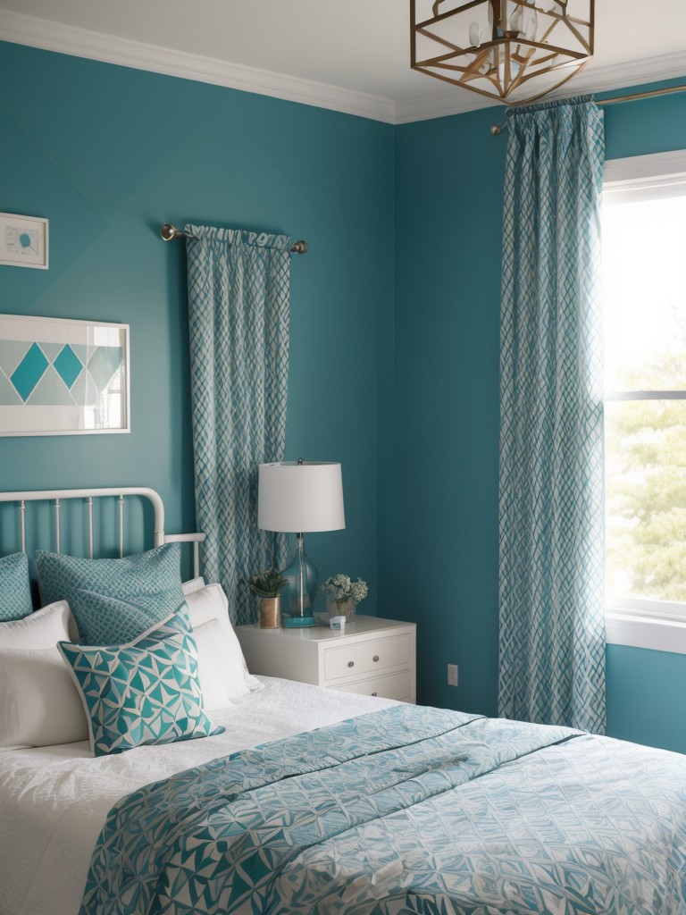 Bold Teal Bedroom Decor: Level Up with Geometric Patterns