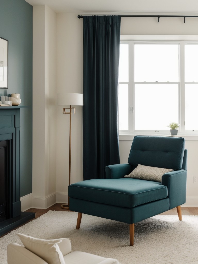 Stylish Teal Bedroom: Cozy Reading Nook in Modern Apartment