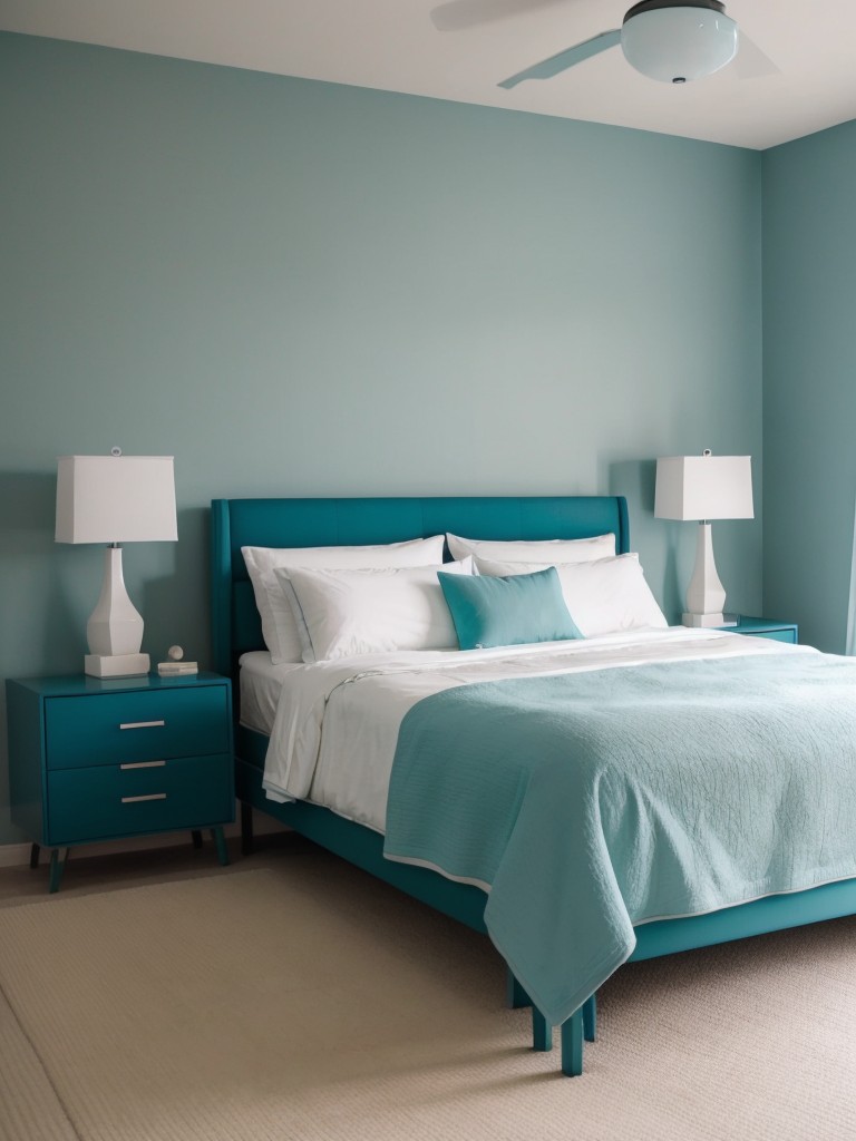 Serene Teal: Elevate your Apartment with Minimalist Bedroom Decor