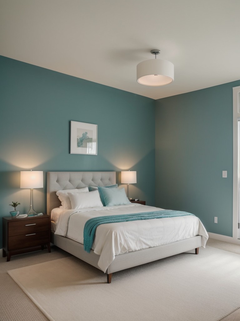 Modern Minimalist Teal Bedroom: Create a Serene Atmosphere with Sleek Lighting