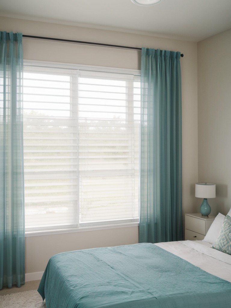 Minimalist Teal Bedroom: Stylish Window Treatments for Natural Light and Privacy