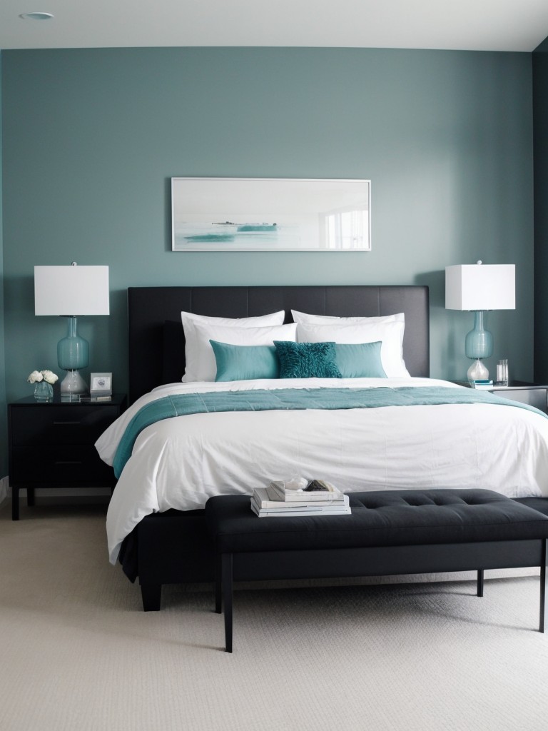 Modern Teal Bedroom with Clean Lines and Minimalistic Decor