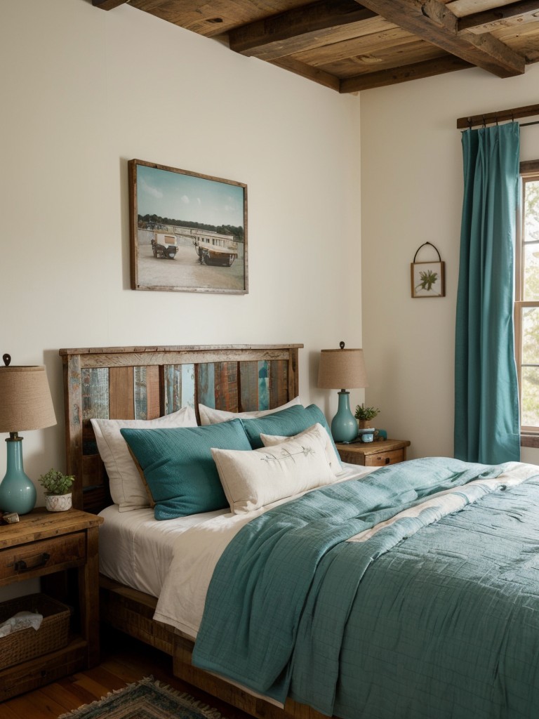 Cozy Rustic Teal Bedroom: Vintage and Earthy Vibes!