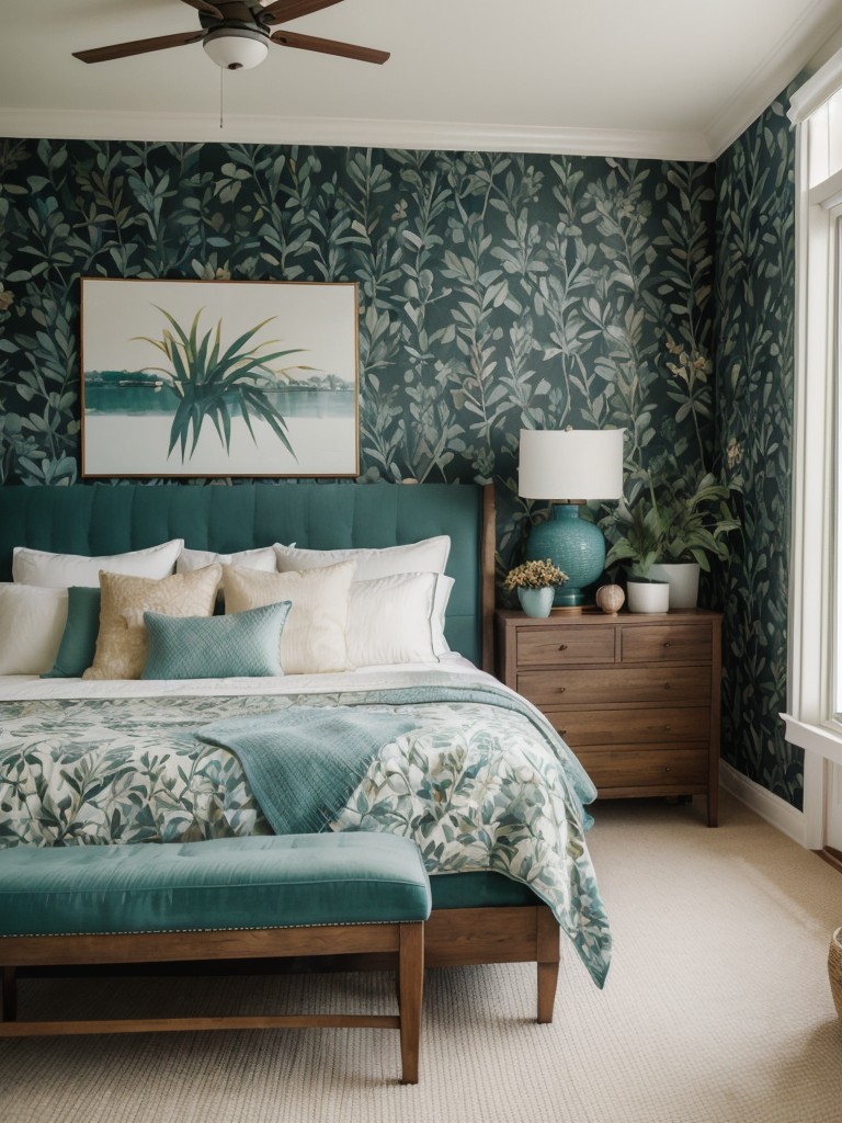 Create a Sophisticated Teal Bedroom Oasis: Natural Elements for a Calming Vibe