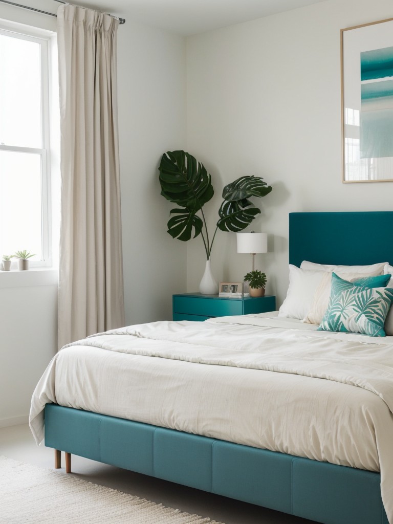 Tropical Teal Retreat: Elevate your Apartment with Minimalist Decor!