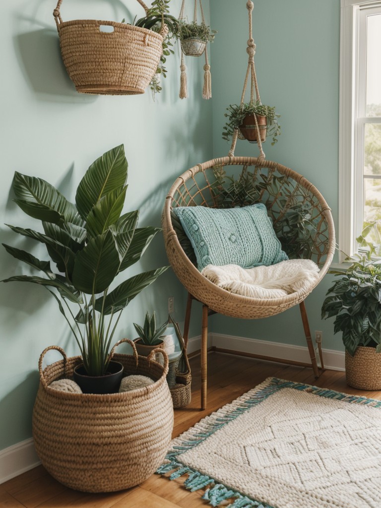 Cozy Retreat: Teal & Boho Bedroom with Natural Elements