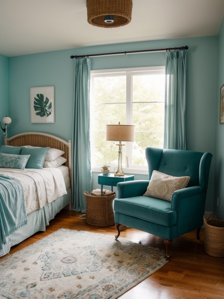 Cozy Bedroom Retreat: Teal & Boho Décor for a Relaxing Space