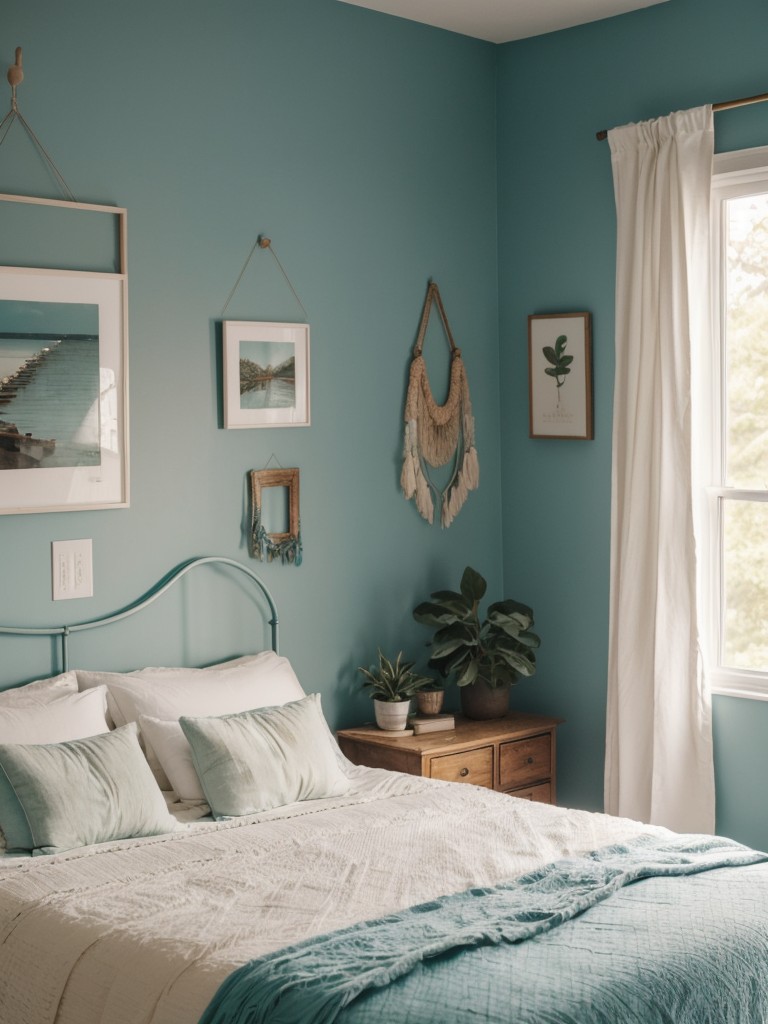 Cozy Teal and Boho Bedroom: Personalize with Art