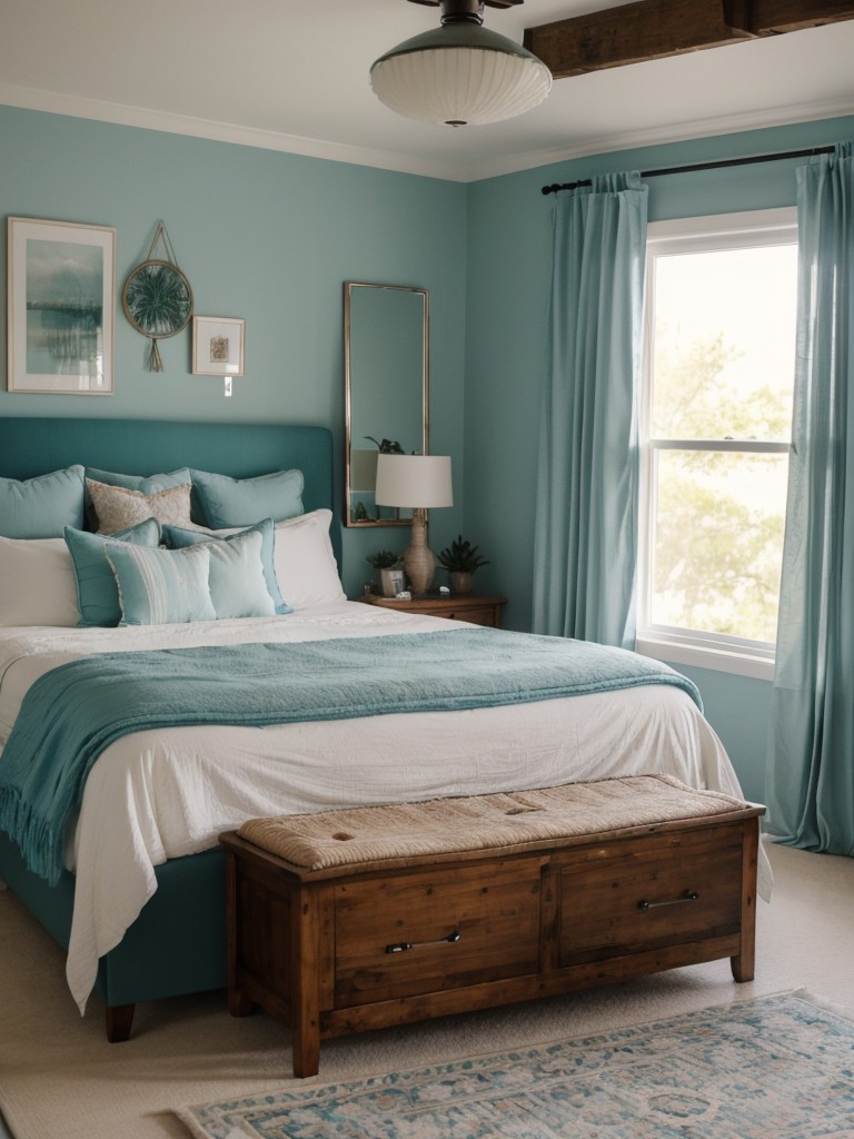 Boho Apartment Vibes: Refresh Your Bedroom with Teal Décor and a Full-Length Mirror ??