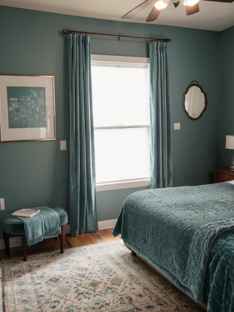 Timelessly charming teal bedroom decor: cozy and chic with vintage flair!