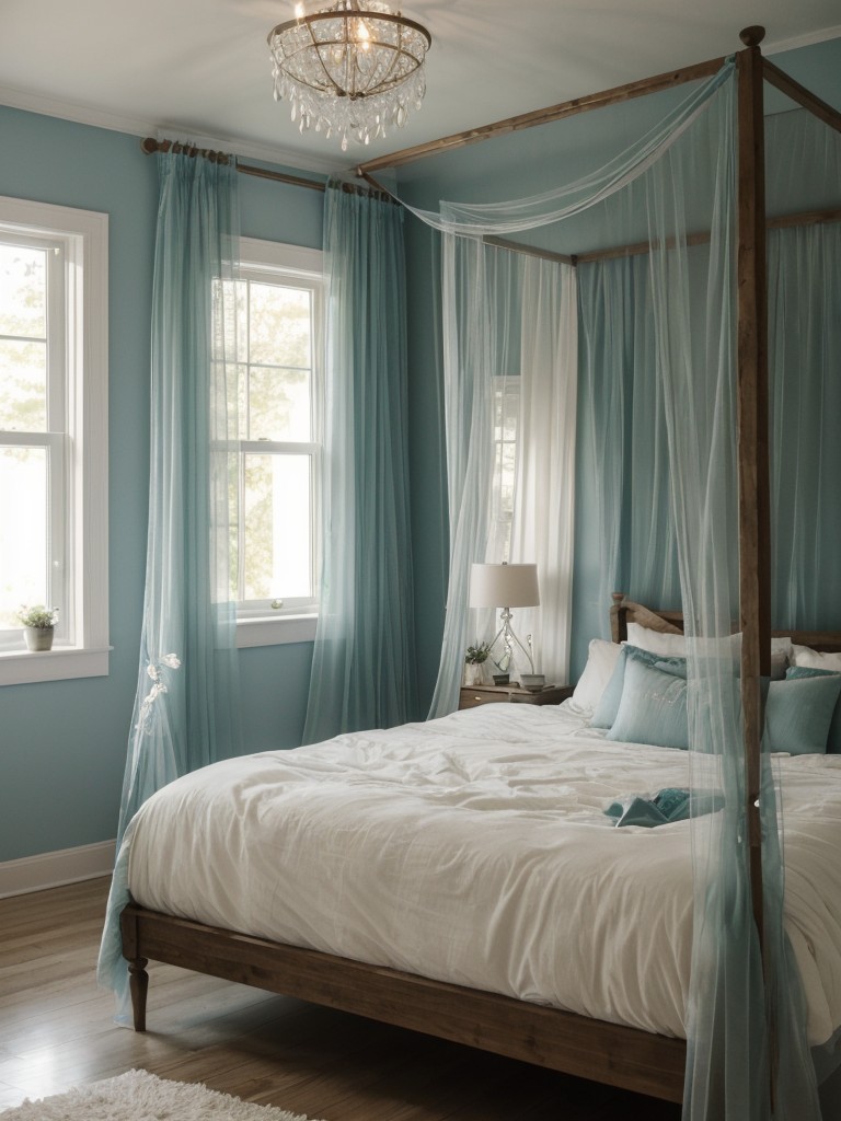 Dreamy Teal Bedroom Decor: Embrace Natural Elements for an Enchanting Apartment Vibe.