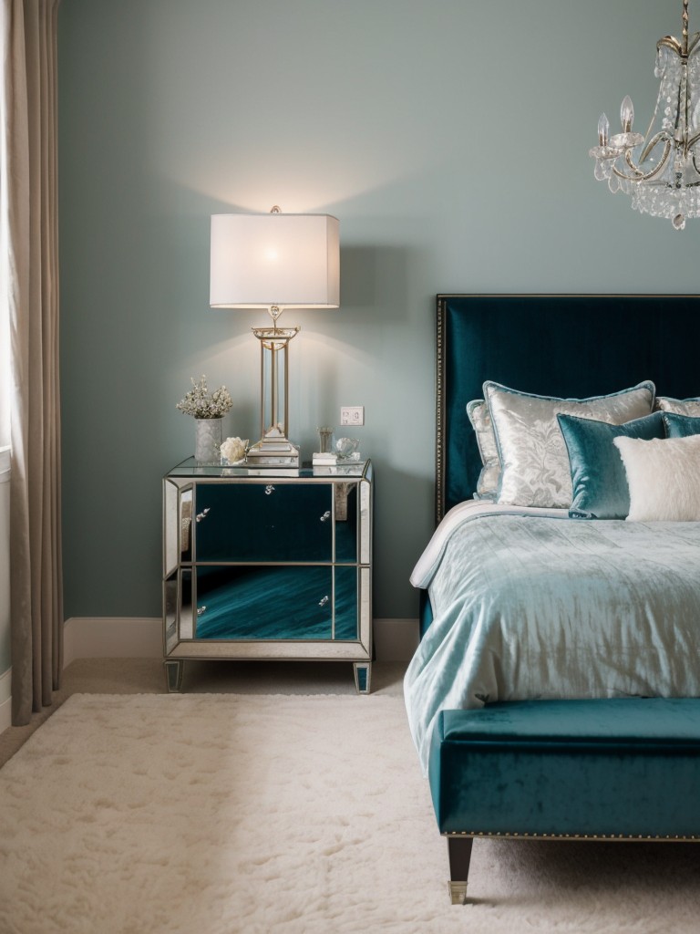 Breathtaking Teal Bedroom: Luxe Velvet, Mirrors & Crystals!