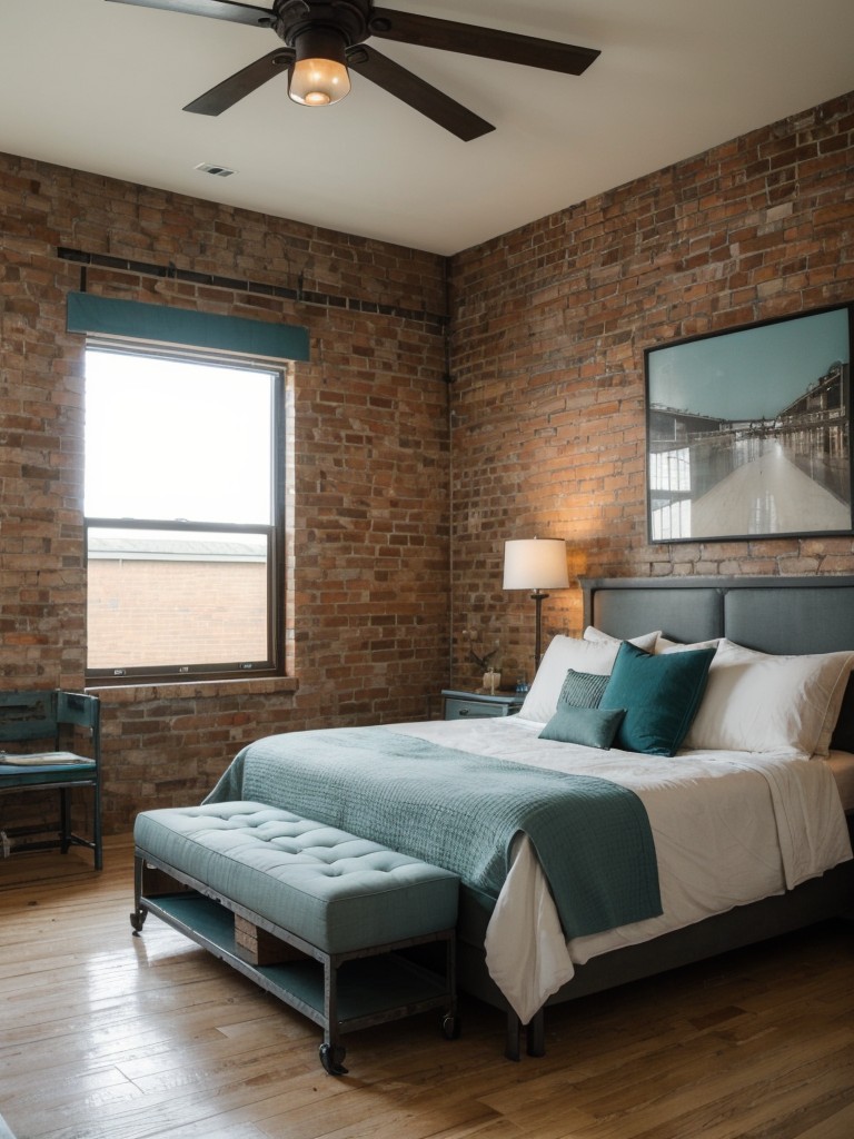 Teal Bedroom with Natural Elements: Industrial-Inspired Bliss