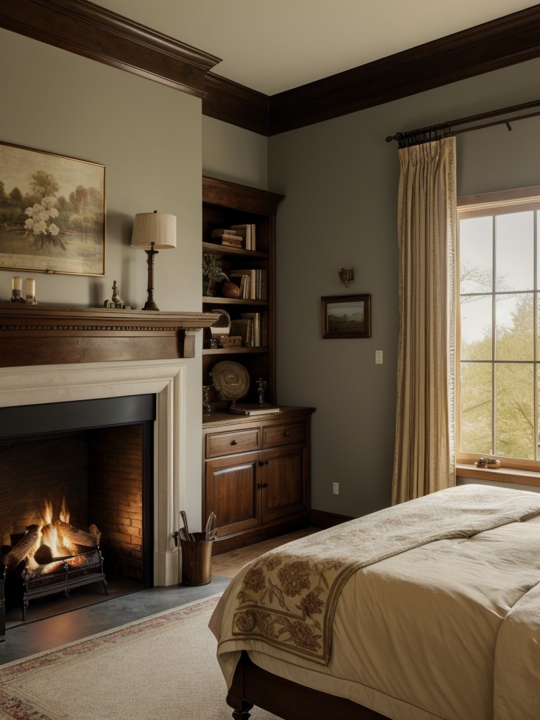 Cozy & Elegant: Traditional Bedroom Decor with Fireplace & Mantel.