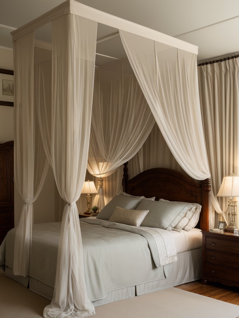 Cozy Chic: Elevate your apartment bedroom with a regal canopy for added comfort and style!