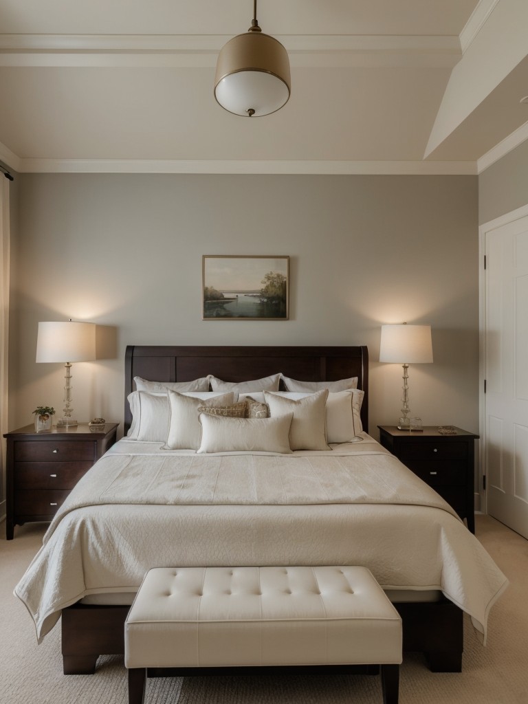 Symmetrical Bedroom Bliss: Elevate your space with elegant and comfy traditional decor!