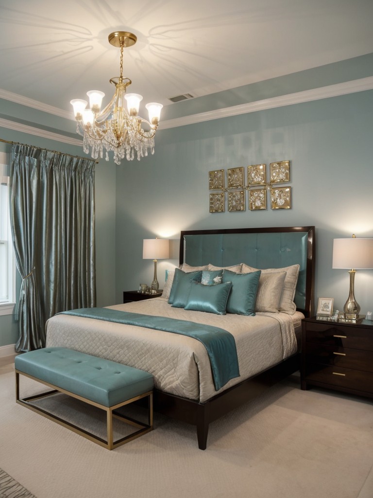 Create a Glamorous Bedroom Retreat with Teal and Metallic Accents