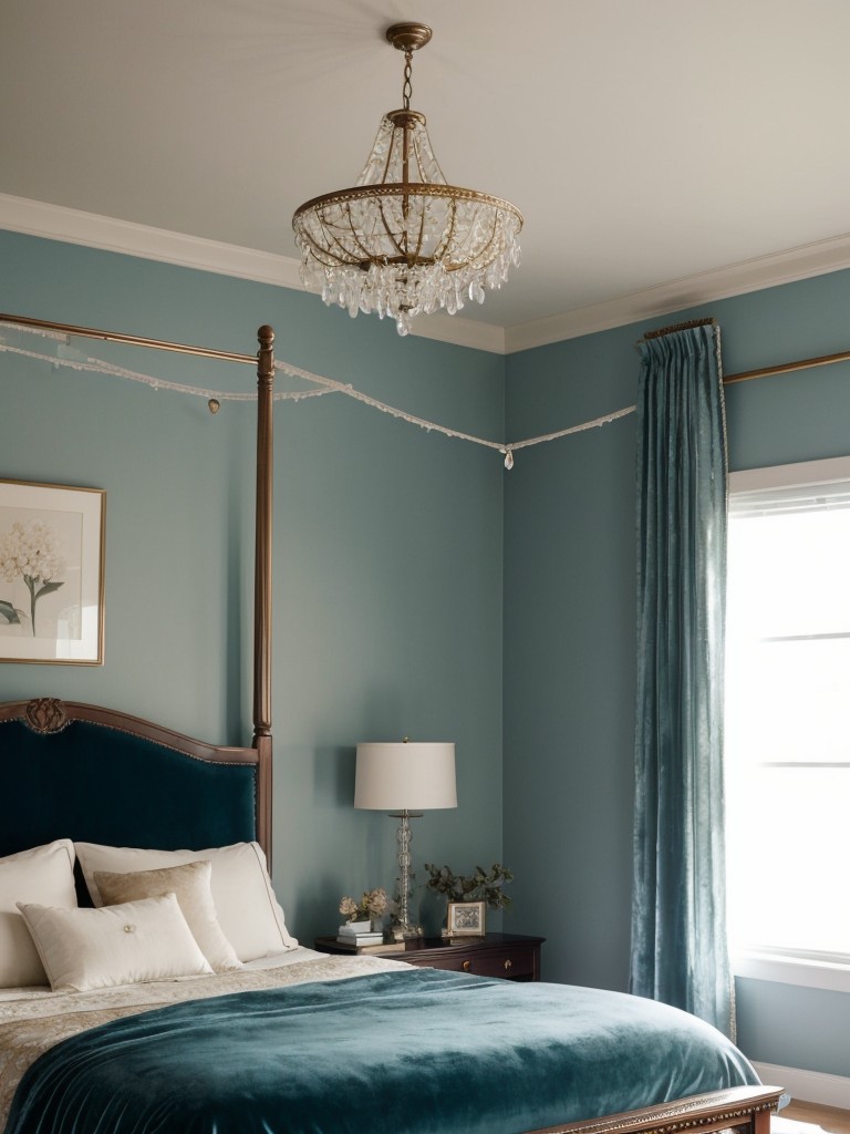 Create a Dreamy Teal Bedroom Retreat with Romantic Lighting and Luxe Touches