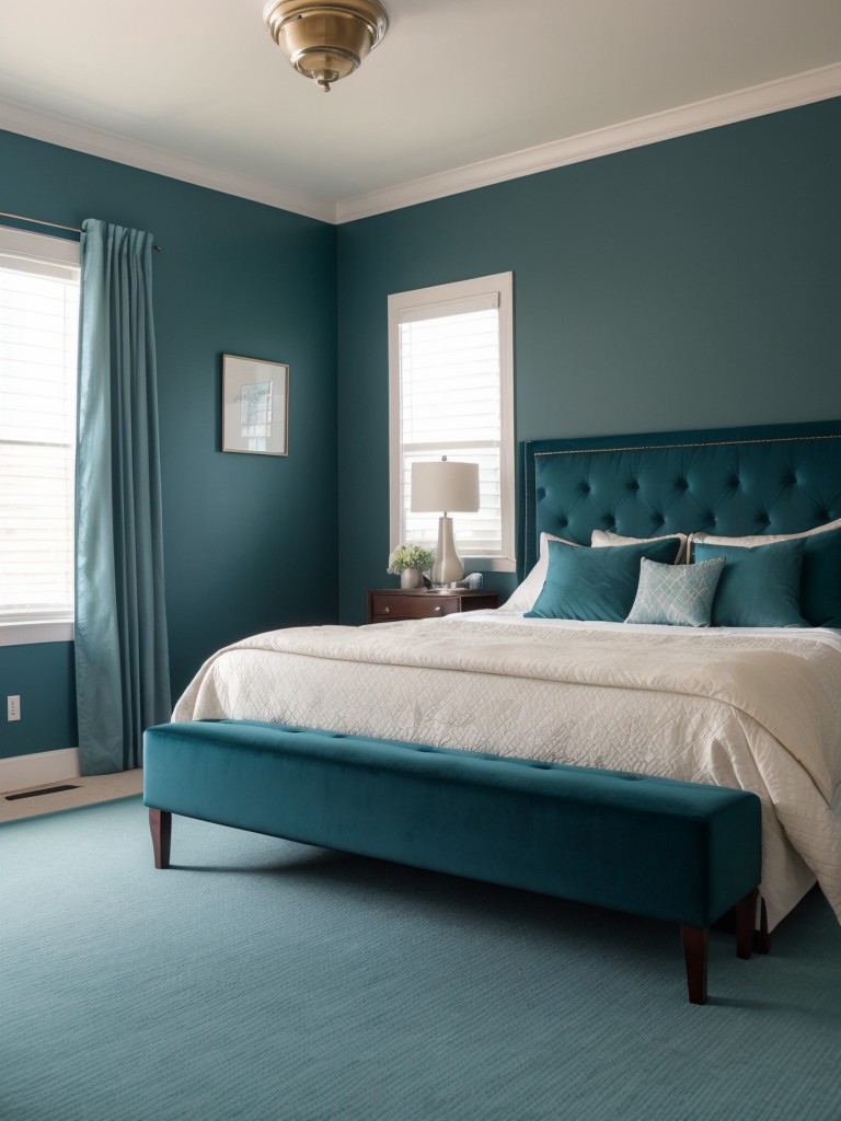 Cozy Teal Bedroom with Statement Headboard for Gender-Neutral Vibes