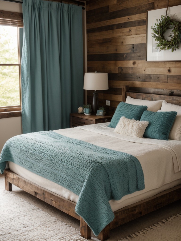 Cozy Teal Bedroom: Rustic Wood & Nature Vibes