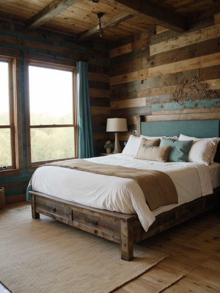 Cozy Farmhouse Bedroom: Rustic Teal Wood Decor